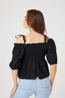 Women's Off-the-Shoulder Eyelet Top in Black, XS