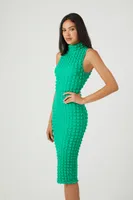 Women's Quilted Bodycon Midi Dress in Green Medium