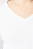 Women's Long-Sleeve V-Neck Top White,