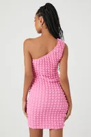 Women's Quilted One-Shoulder Mini Dress Bubble Gum