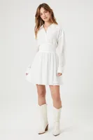 Women's Chiffon A-Line Mini Shirt Dress in White, XS