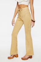 Women's Faux Suede Lace-Up Flare Pants in Cappuccino Large