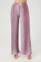 Women's Metallic Knit Wide-Leg Pants in Pink Small