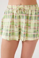 Women's Plaid Satin Shorts in Lily Pad Medium