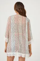 Women's Lace-Trim Ornate Print Kimono