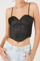 Women's Satin Corset Cropped Cami in Black Small