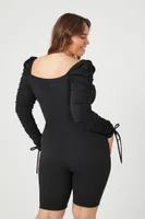 Women's Ruched Long-Sleeve Romper Black,