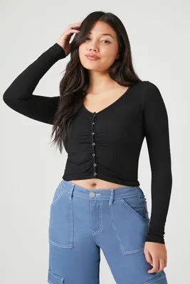 Women's Seamless Ribbed Knit Crop Top in Black Small
