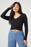 Women's Seamless Ribbed Knit Crop Top in Black Medium