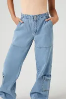 Women's Cargo Denim Parachute Pants Light Denim,