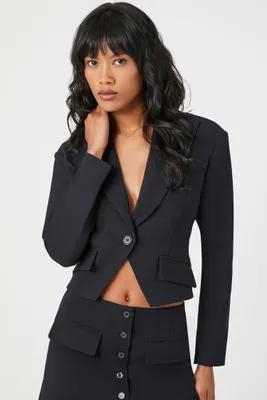 Women's Plunging Split-Hem Cropped Blazer Black