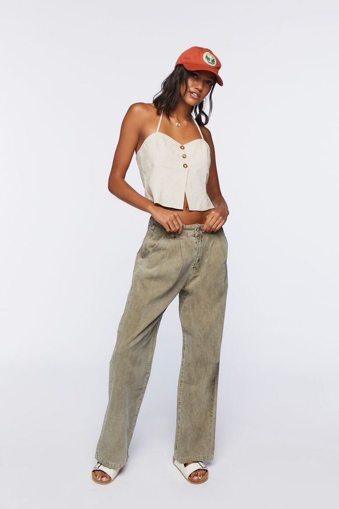 Forever 21 Women's Corduroy Wide-Leg Trouser Pants in Khaki Large |  Connecticut Post Mall