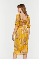 Women's Chiffon Floral Print Midi Dress in Yellow, XS