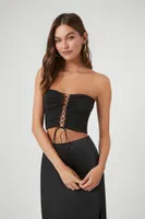 Women's Lace-Up Ruched Tube Top Medium