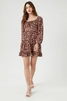 Women's Floral Print Mini Dress in Brown Small