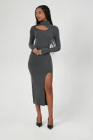 Women's Cutout Turtleneck Midi Sweater Dress in Charcoal Large