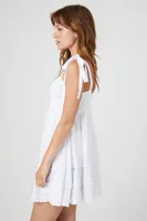 Women's Tie-Strap Tiered Babydoll Dress in White Medium