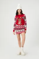 Women's Fair Isle Reindeer Holiday Sweater Dress