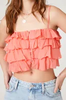 Women's Tiered Ruffle Cropped Cami in Peach Bud Medium