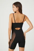 Women's Seamless Sheer Cutout Cami Romper in Black, M/L