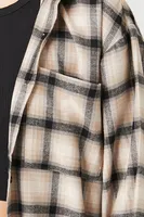 Women's Plaid Combo Flannel Shirt in Tan Small