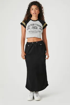Women's Toggle Drawstring Cargo Midi Skirt in Black Small