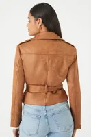 Women's Belted Moto Jacket in Brown Medium