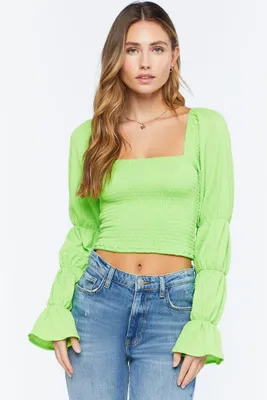 Women's Marie-Sleeve Smocked Crop Top Bright