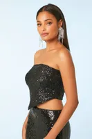 Women's Sequin Cropped Tube Top in Black Small