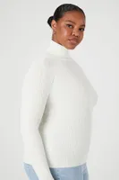 Women's Ribbed Knit Turtleneck Top White,