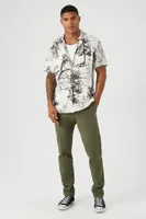 Men Twill Tree Print Shirt in Cream/Cocoa Medium