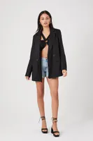 Women's Linen-Blend Double-Breasted Blazer in Black Small