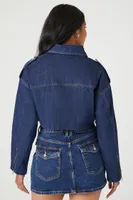 Women's Cropped Denim Zip-Up Moto Jacket Medium