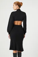 Women's Mock Neck Sweater Midi Dress in Black Small