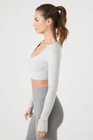 Women's Active Heathered Thumbhole Crop Top in Heather Grey Medium