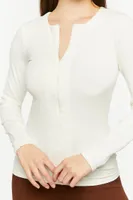 Women's Ribbed Knit Half-Zip Top in Cream Small