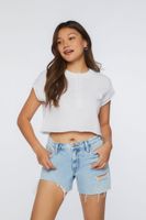 Women's Ribbed Cropped Henley T-Shirt in White Small