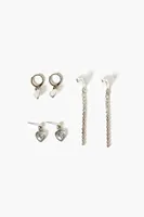 Women's Faux Gem Heart Drop Earring Set in Silver