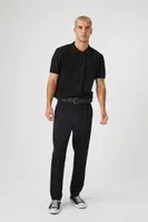 Men Ribbed Textured Polo Shirt in Black Medium