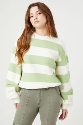 Women's Drop-Sleeve Striped Sweater in White Large