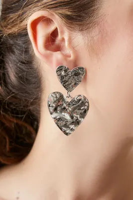 Women's Hammered Heart Statement Earrings in Silver