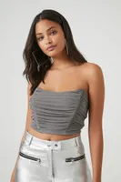 Women's Ruched Lace-Up Tube Top in Dark Grey Medium