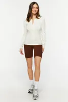 Women's Ribbed Knit Half-Zip Top in Cream Small