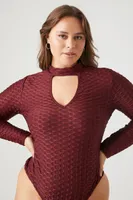 Women's Cutout Mock Neck Bodysuit in Burgundy, 1X