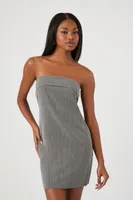 Women's Pinstriped Strapless Mini Dress in Grey/Ivory Medium