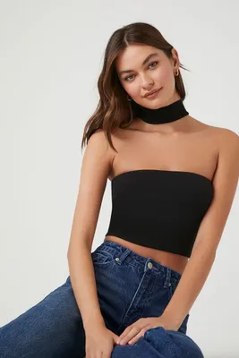 Women's Mock Neck Racerback Crop Top in Black, XL