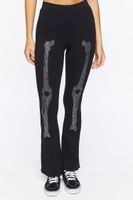 Women's Skeleton Graphic Flare Pants in Black/Silver Small