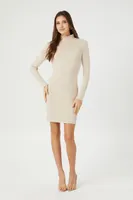 Women's Ribbed Mock Neck Mini Dress in Birch, XL