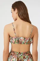 Women's Floral Print Shirred Bralette in Black Medium