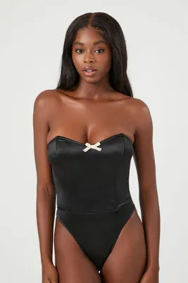 Women's Satin Strapless Lingerie Bodysuit in Black Small